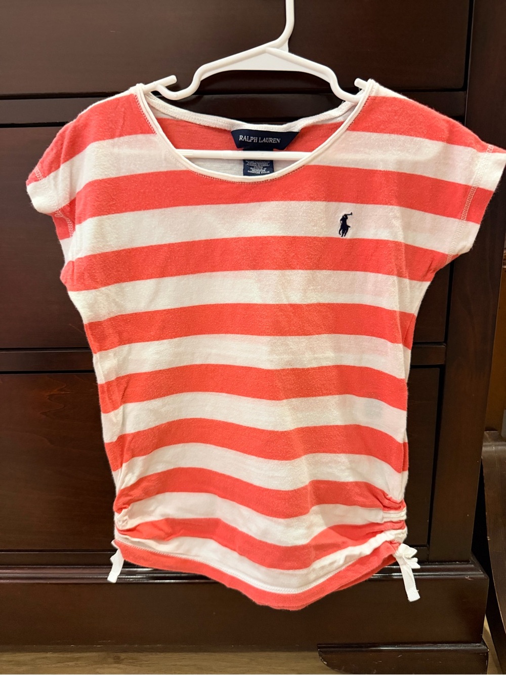 Ralph Lauren Coral and White Striped Short-Sleeve Tee